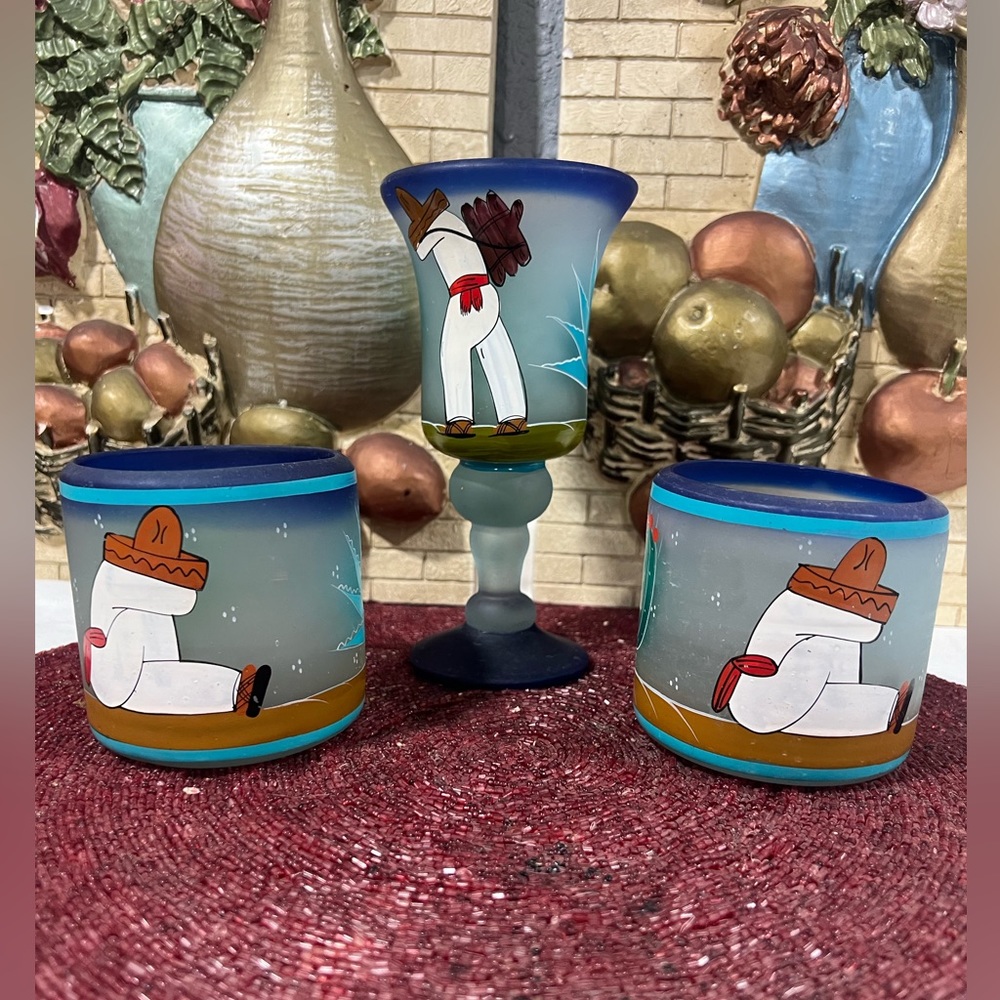 Three hand painted daiquiri glasses